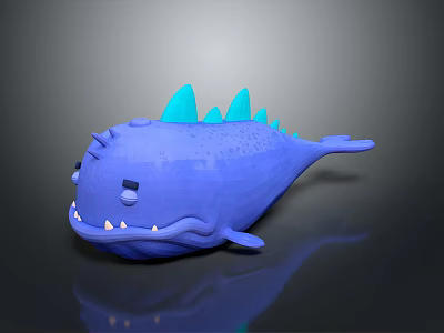 Blue Spiked Creature Character With Big Mouth Sharp Teeth And 3D Cartoon Design 3d model