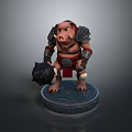 3D Boar Warrior Character In Armor Holding Spiked Hammer On Stone Pedestal