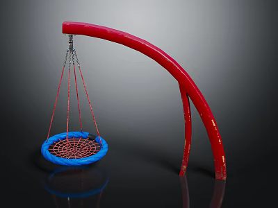 Red Curved Frame Blue Net Swing Outdoor Playground Furniture Design 3d model