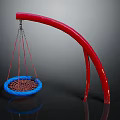 Red Curved Frame Blue Net Swing Outdoor Playground Furniture Design