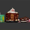 Pancakes Topped With Strawberry Syrup Cream Marshmallows Served With Green Drink Box And Pink Cookie