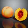 Ripe Juicy Peach With Whole And Halved Fruit Showing Vibrant Red Flesh