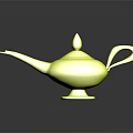 Green Glass Magic Lamp with Genie and Curved Handle Ornate Spout Design