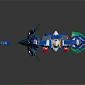 White And Blue Robot Character Figure With Green Energy Blades Red Feet And Sci Fi Weapon