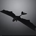 Black Dragon with Large Wings Streamlined Body and Finned Tail Flying Against Gray Gradient Background