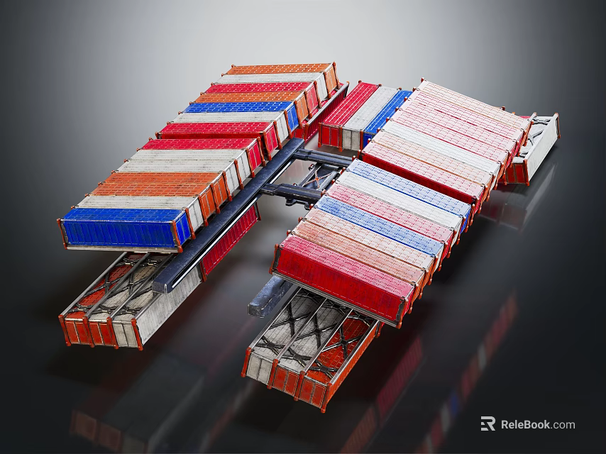 Container Ship Deck Loaded With Colorful Stacked Containers At Commercial Port 3d model 