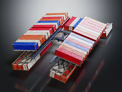 Container Ship Deck Loaded With Colorful Stacked Containers At Commercial Port 3d model