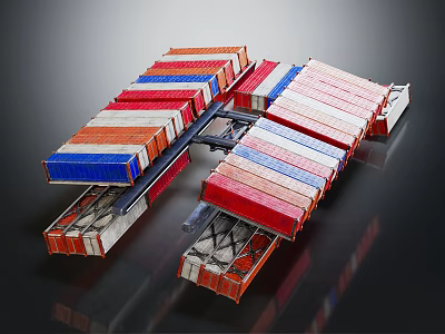 Container Ship Deck Loaded With Colorful Stacked Containers At Commercial Port 3d model