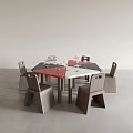 Modern Minimalist Square Dining Table With Red Black Top And Gray Wooden Chairs