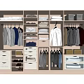 Organized Wooden Wardrobe Interior Design With Hanging Clothes Folded Garments And Storage Drawers