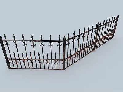 Antique Wrought Iron Fence With Spiked Top And Intricate Decorative Patterns 3d model