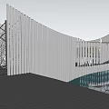 Modern Bridge Design With White Vertical Slats And Metal Framework Over Water 3d model