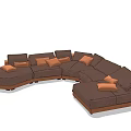 Modular Sectional Sofa Set With Brown Upholstery And Orange Accent Pillows 3d model