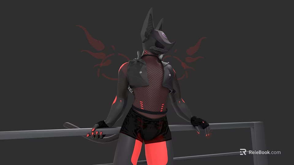 Game Movie Character With Black Canine Appearance Red Glowing Elements Mesh Top And Back Decorations 3d model 