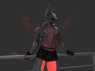 Game Movie Character With Black Canine Appearance Red Glowing Elements Mesh Top And Back Decorations 3d model