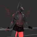 Game Movie Character With Black Canine Appearance Red Glowing Elements Mesh Top And Back Decorations