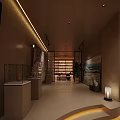 Modern Teahouse Interior Design With Display Cabinets Decorative Paintings And Green Plants