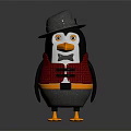 Cute 3D Penguin Character With Gray Hat Red Vest Black Buttons And Orange Feet