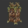 Ornate Decorative Ornament Set With Intricate Carved Two Birds And Floral Patterns