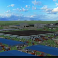 Large Scale Industrial Factory Complex With Surrounding Buildings And Green Landscape