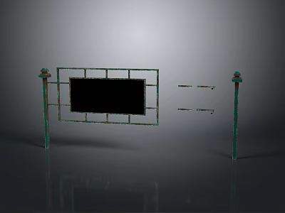 Vintage Green Metal Billboard Frame With Decorative Pillars And Black Panel 3d model