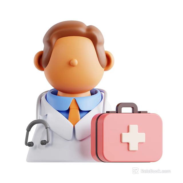 Man Doctor In White Coat With Blue Shirt Orange Tie Stethoscope And Pink Medical Bag 3d model 