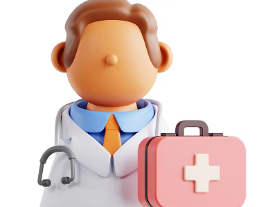 Man Doctor In White Coat With Blue Shirt Orange Tie Stethoscope And Pink Medical Bag 3d model
