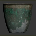 Decorative Vintage Green Ceramic Pot With Copper Rim And Textured Design
