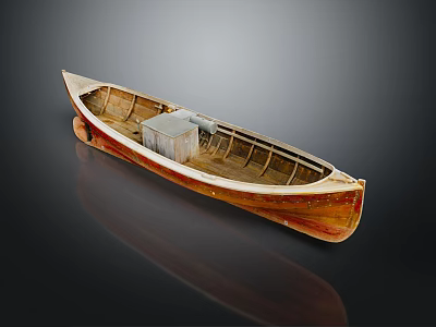 Vintage Wooden Boat With Brown Hull Interior Storage Box And Wooden Structure Details 3d model