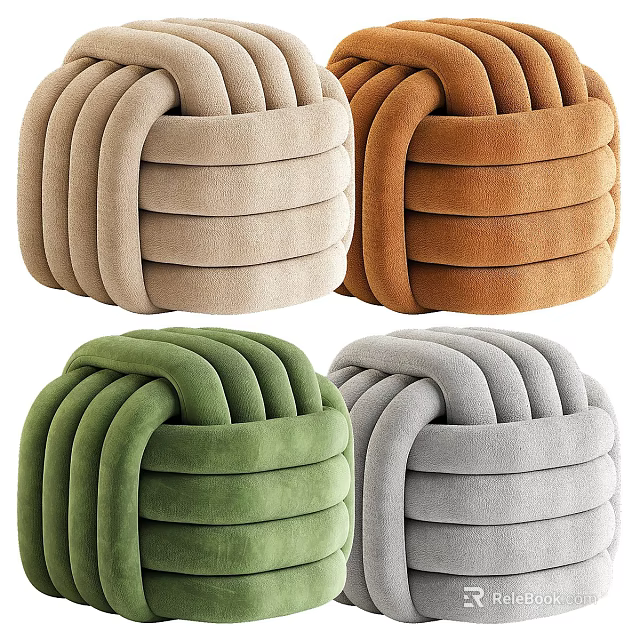 Cozy Knitted Velvet Ottoman In Beige Brown Green Grey For Living Room Decor 3d model 