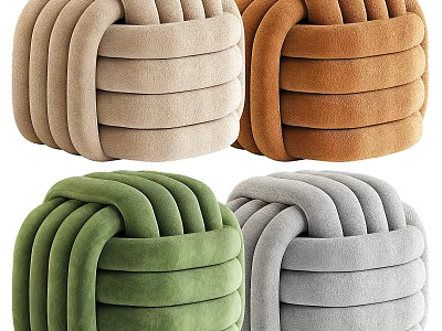 Cozy Knitted Velvet Ottoman In Beige Brown Green Grey For Living Room Decor 3d model
