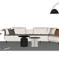 Modern Light Gray Sofa Coffee Table Set With Colored Cushions And Round Tables 3d model