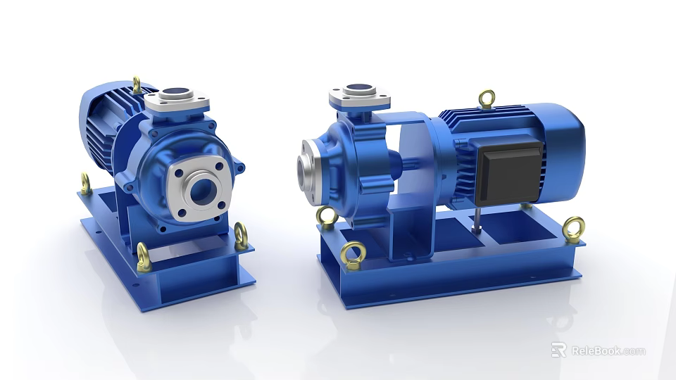 Two Blue Industrial Pumps Featuring Motors And Bases For Industrial Equipment 3d model 
