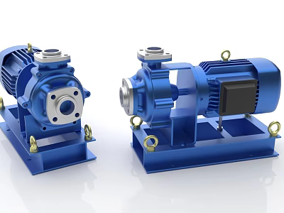Two Blue Industrial Pumps Featuring Motors And Bases For Industrial Equipment 3d model
