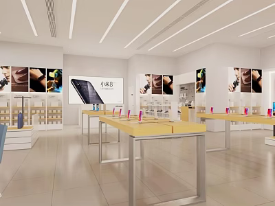 Modern Digital Store Interior With Display Counters Electronic Products And Bright Lighting 3d model