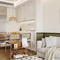 Modern Kitchen Interior With Black Cabinets Green Countertop And Orange Refrigerator