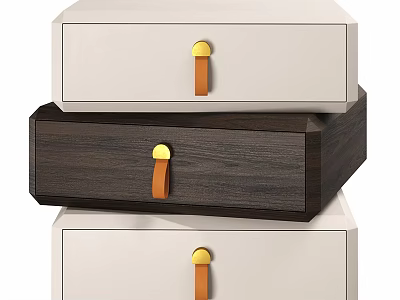 Modern Bedside Table Design With White And Dark Brown Drawers Gold Knob And Leather Pull 3d model