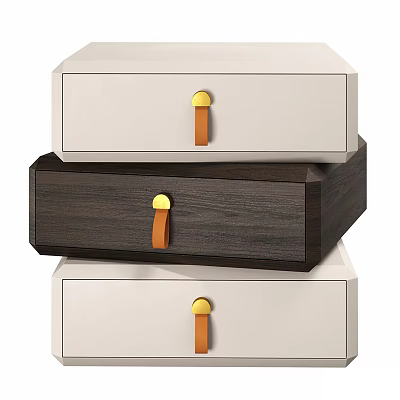 Modern Bedside Table Design With White And Dark Brown Drawers Gold Knob And Leather Pull 3d model