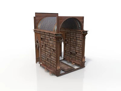 Vintage Wooden Arched Architectural Structure With Carved Panels And Decorative Details 3d model