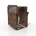 Vintage Wooden Arched Architectural Structure With Carved Panels And Decorative Details