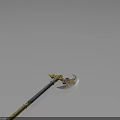 Traditional Decorative Axe Featuring Golden Ornament And Intricately Carved Black Handle