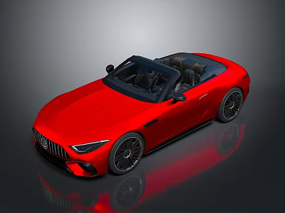 Red Convertible Sports Car With Sleek Design Black Top And Shiny Reflection On Dark Surface 3d model