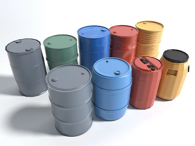 Assorted Colorful Oil Drums In Various Sizes And Bright Hues 3d model