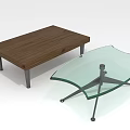 Modern Wooden Rectangular and Glass Curved Coffee Tables with Metal Legs