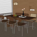 Minimalist Dining Room With Wooden Table And Modern Chairs Vase And Fresh Fruit