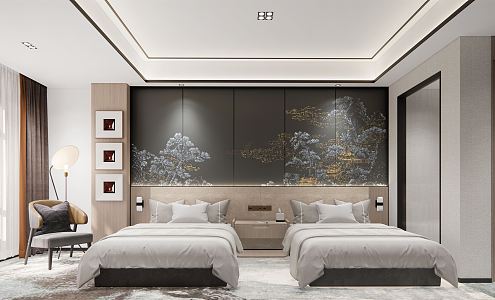 New Chinese Room Hotel Room 3d model