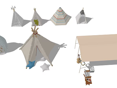 Camping Tents With Various Styles Including Tipi Designs Decorative Patterns And Accessories 3d model
