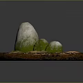 Wooden Circular Base With Mossy Stone Rocks And Natural Wave Texture 3d model