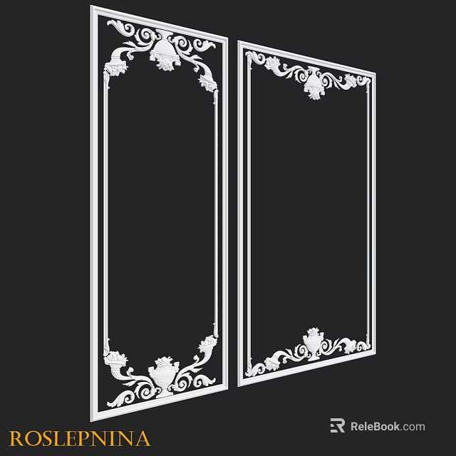 Elegant White Decorative Frames With Ornate Floral Patterns On Black Background 3d model 