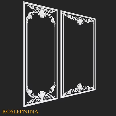 Elegant White Decorative Frames With Ornate Floral Patterns On Black Background 3d model